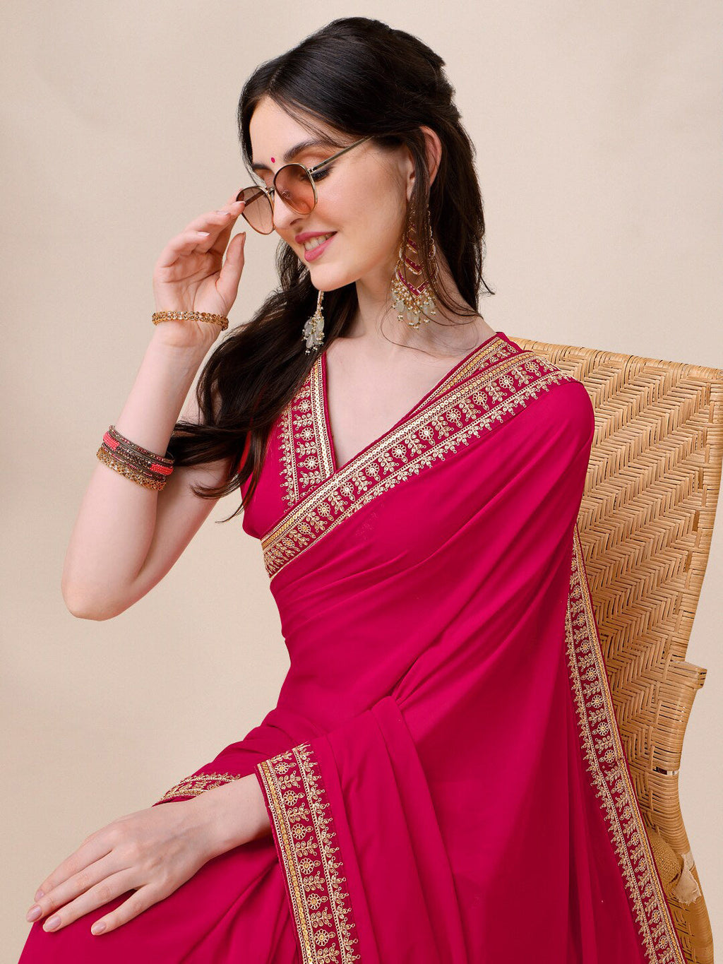 Sangria Embroidered Saree With Blouse | Grocsy