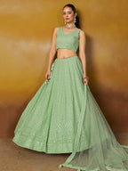 Tulsi Art Fantastic Mint Green Thread Embroidered Georgette Designer Lehenga Choli | Grocsy