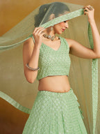 Tulsi Art Fantastic Mint Green Thread Embroidered Georgette Designer Lehenga Choli | Grocsy