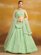 Tulsi Art Fantastic Mint Green Thread Embroidered Georgette Designer Lehenga Choli | Grocsy