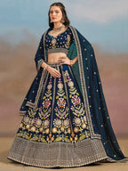 Tulsi Art Fantastic Navy Blue Zari Work Georgette Wedding Wear Lehenga Choli | Grocsy