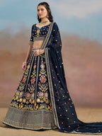 Tulsi Art Fantastic Navy Blue Zari Work Georgette Wedding Wear Lehenga Choli | Grocsy