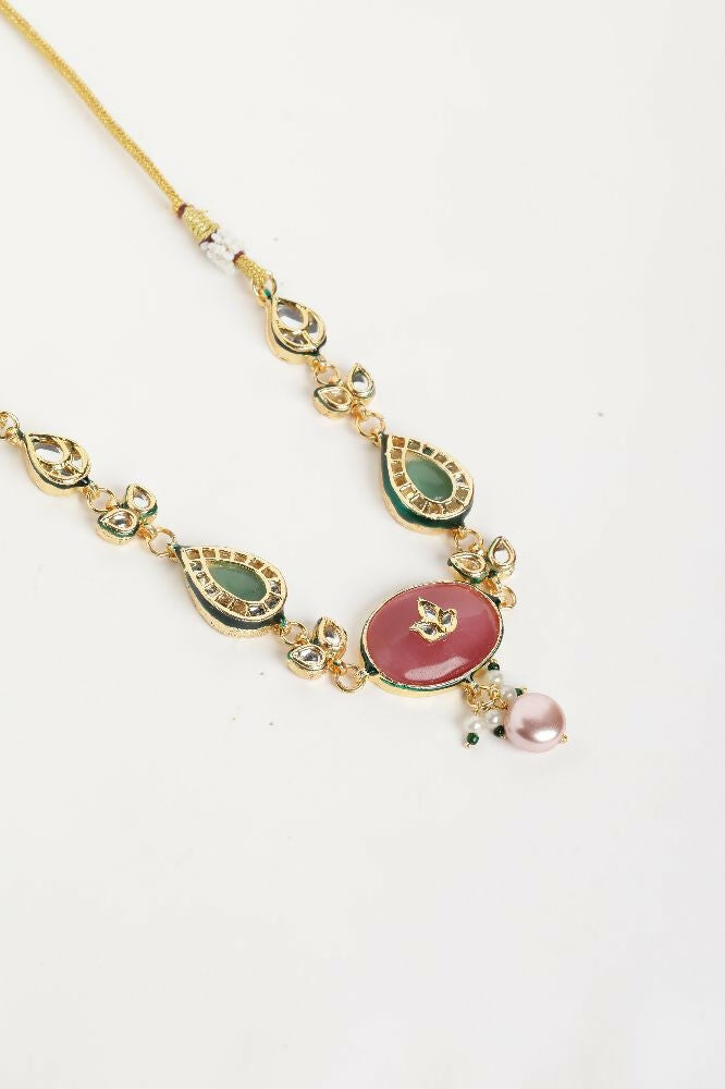 Nuyug 22K Gold Plated Radiant Rose Stone Kundan Necklace | Grocsy