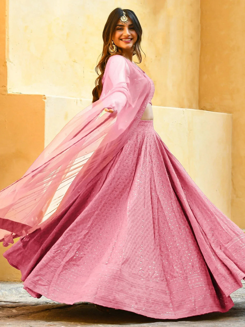 Tulsi Art Fascinating Baby Pink Georgette Party Wear Lehenga Choli | Grocsy