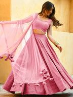 Tulsi Art Fascinating Baby Pink Georgette Party Wear Lehenga Choli | Grocsy