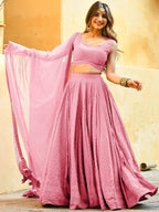 Tulsi Art Fascinating Baby Pink Georgette Party Wear Lehenga Choli | Grocsy