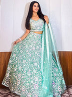 Tulsi Art Fascinating Blue Sequins Net Reception Wear Lehenga Choli With Dupatta | Grocsy
