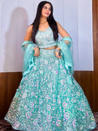 Tulsi Art Fascinating Blue Sequins Net Reception Wear Lehenga Choli With Dupatta | Grocsy
