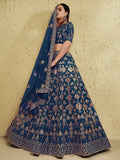 Tulsi Art Fascinating Blue Sequins Silk Wedding Wear Lehenga Choli | Grocsy
