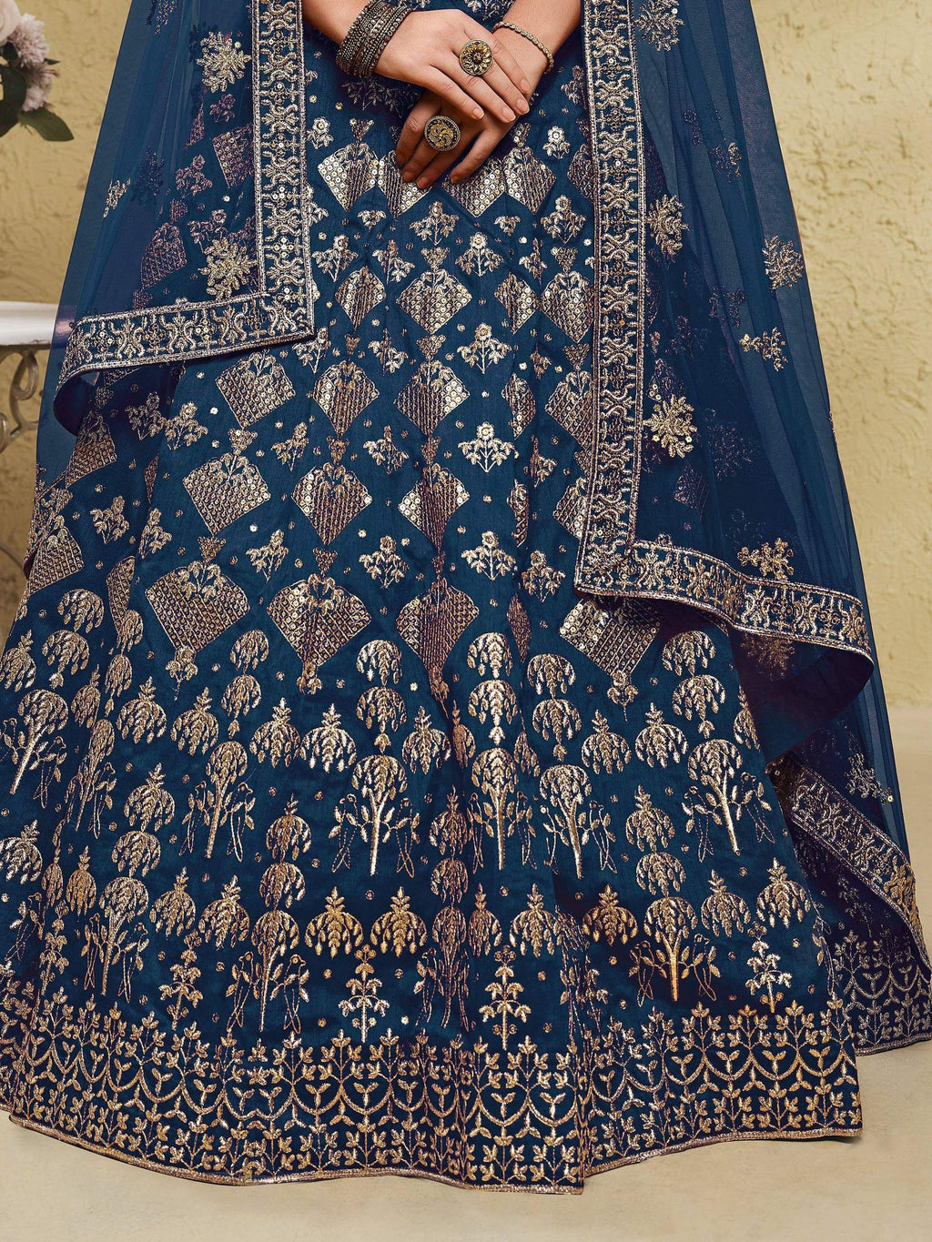 Tulsi Art Fascinating Blue Sequins Silk Wedding Wear Lehenga Choli | Grocsy