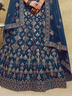 Tulsi Art Fascinating Blue Sequins Silk Wedding Wear Lehenga Choli | Grocsy