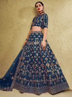 Tulsi Art Fascinating Blue Sequins Silk Wedding Wear Lehenga Choli | Grocsy