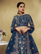 Tulsi Art Fascinating Blue Sequins Silk Wedding Wear Lehenga Choli | Grocsy