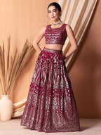 Tulsi Art Fascinating Dark Pink Sequins Georgette Festival Wear Lehenga Choli | Grocsy