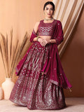 Tulsi Art Fascinating Dark Pink Sequins Georgette Festival Wear Lehenga Choli | Grocsy