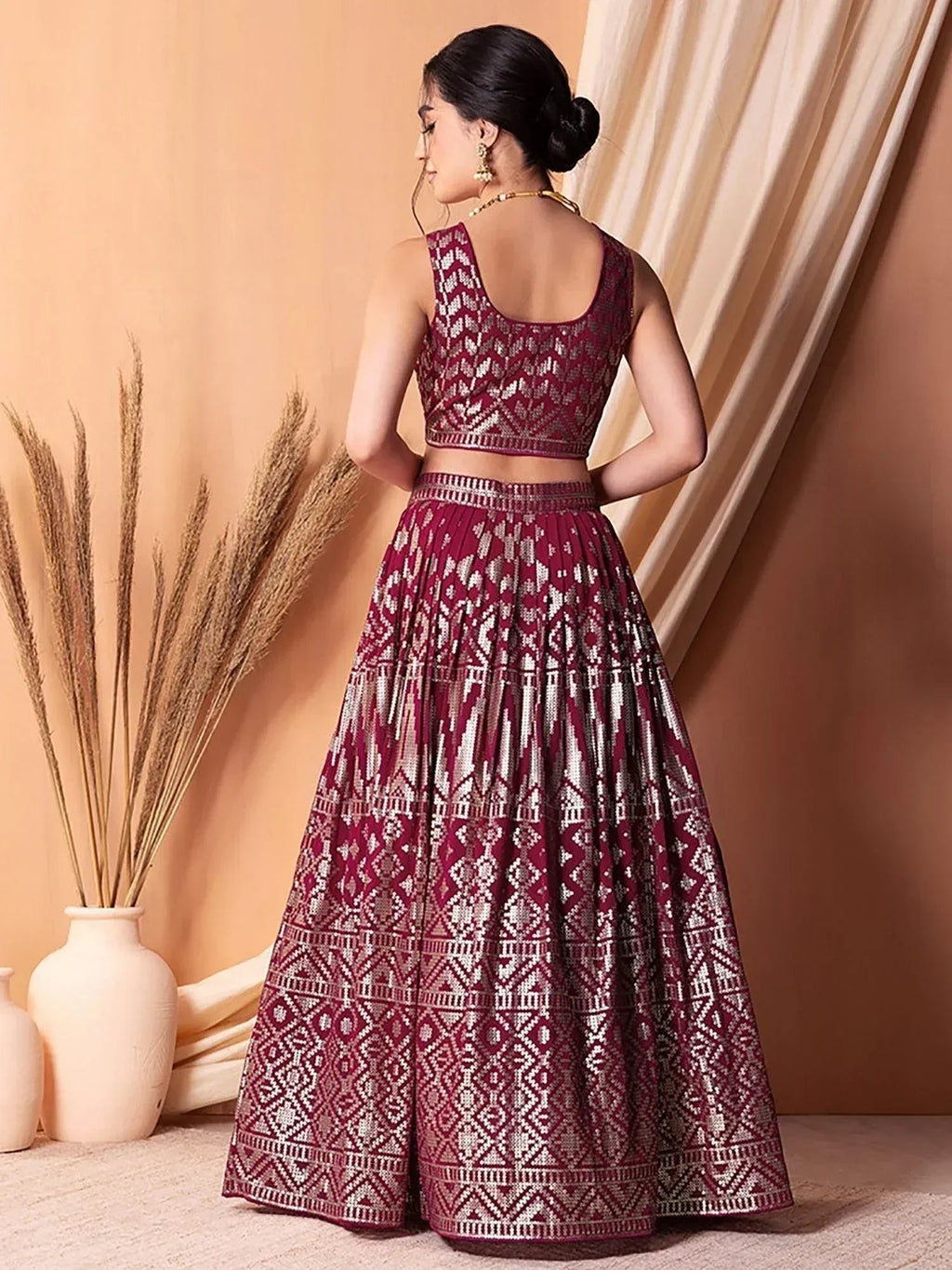 Tulsi Art Fascinating Dark Pink Sequins Georgette Festival Wear Lehenga Choli | Grocsy
