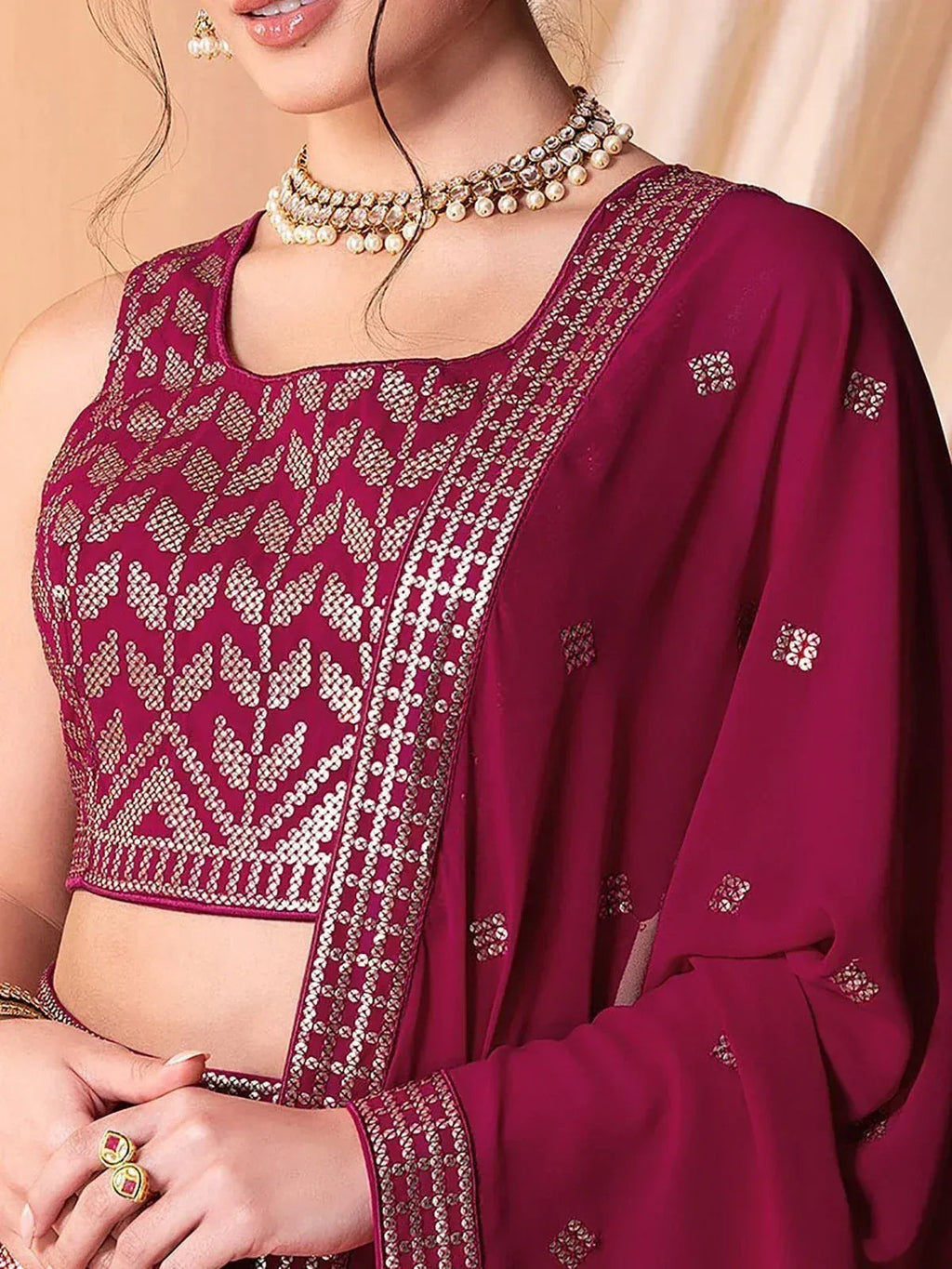 Tulsi Art Fascinating Dark Pink Sequins Georgette Festival Wear Lehenga Choli | Grocsy