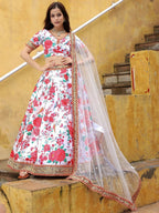 Tulsi Art Fascinating Off White Floral Printed Art Silk Event Wear Lehenga Choli | Grocsy