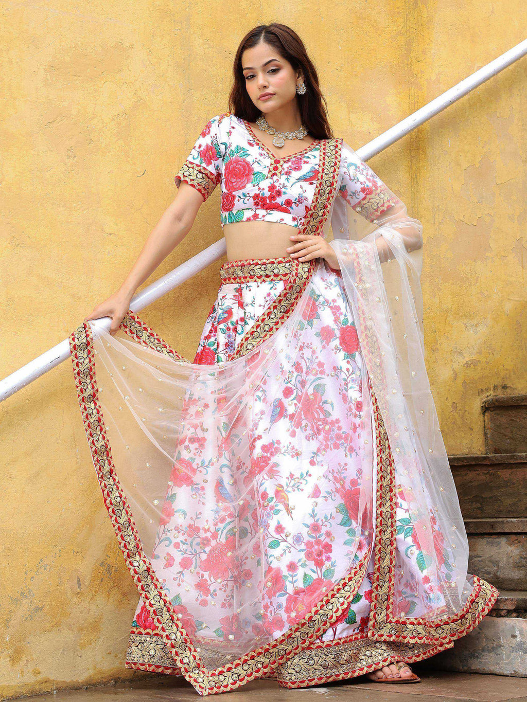 Tulsi Art Fascinating Off White Floral Printed Art Silk Event Wear Lehenga Choli | Grocsy