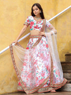 Tulsi Art Fascinating Off White Floral Printed Art Silk Event Wear Lehenga Choli | Grocsy