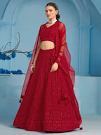Tulsi Art Fascinating Red Thread Work Georgette Wedding Wear Lehenga Choli | Grocsy