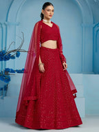 Tulsi Art Fascinating Red Thread Work Georgette Wedding Wear Lehenga Choli | Grocsy