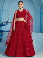 Tulsi Art Fascinating Red Thread Work Georgette Wedding Wear Lehenga Choli | Grocsy