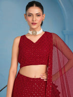 Tulsi Art Fascinating Red Thread Work Georgette Wedding Wear Lehenga Choli | Grocsy