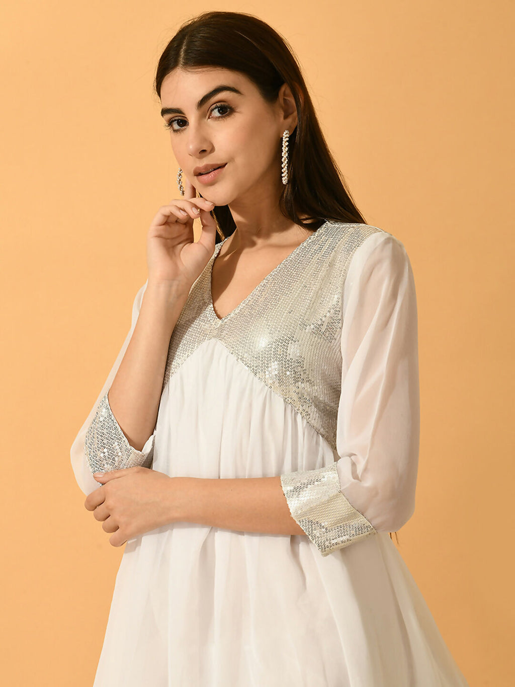 Myshka Women's White Fit and Flare Party Dress | Grocsy