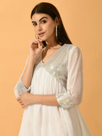 Myshka Women's White Fit and Flare Party Dress | Grocsy