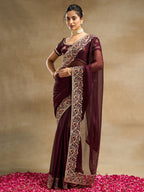 kasee Solid Embroidered Saree | Grocsy