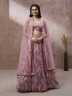 House of Panchhi CORAL Net Sequinse Work Lehenga & Blouse, Dupatta | Grocsy
