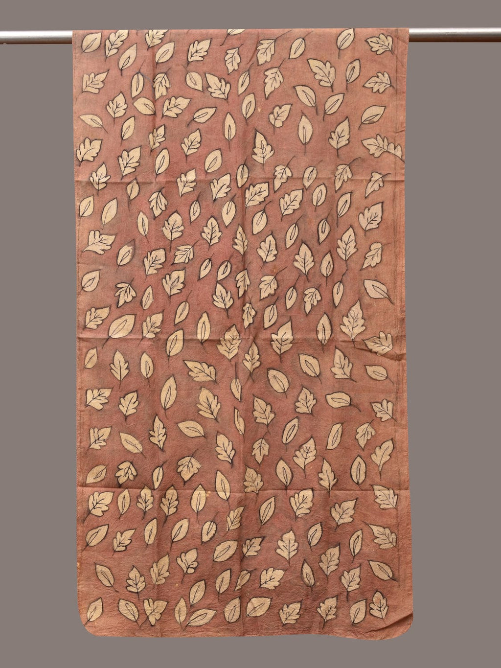 Fawn Kalamkari Hand Painted Sico Stole with Leaves Design - Global Threads | Grocsy