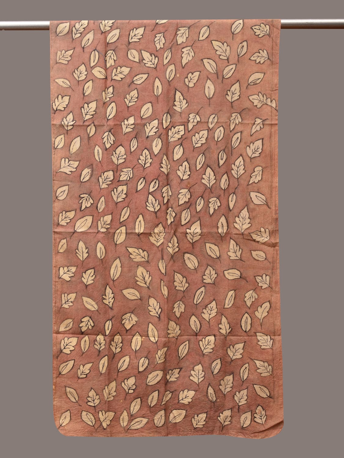 Fawn Kalamkari Hand Painted Sico Stole with Leaves Design - Global Threads | Grocsy