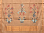 Fawn Khadi Cotton Handloom Saree with Plants Pallu Design - Global Threads | Grocsy