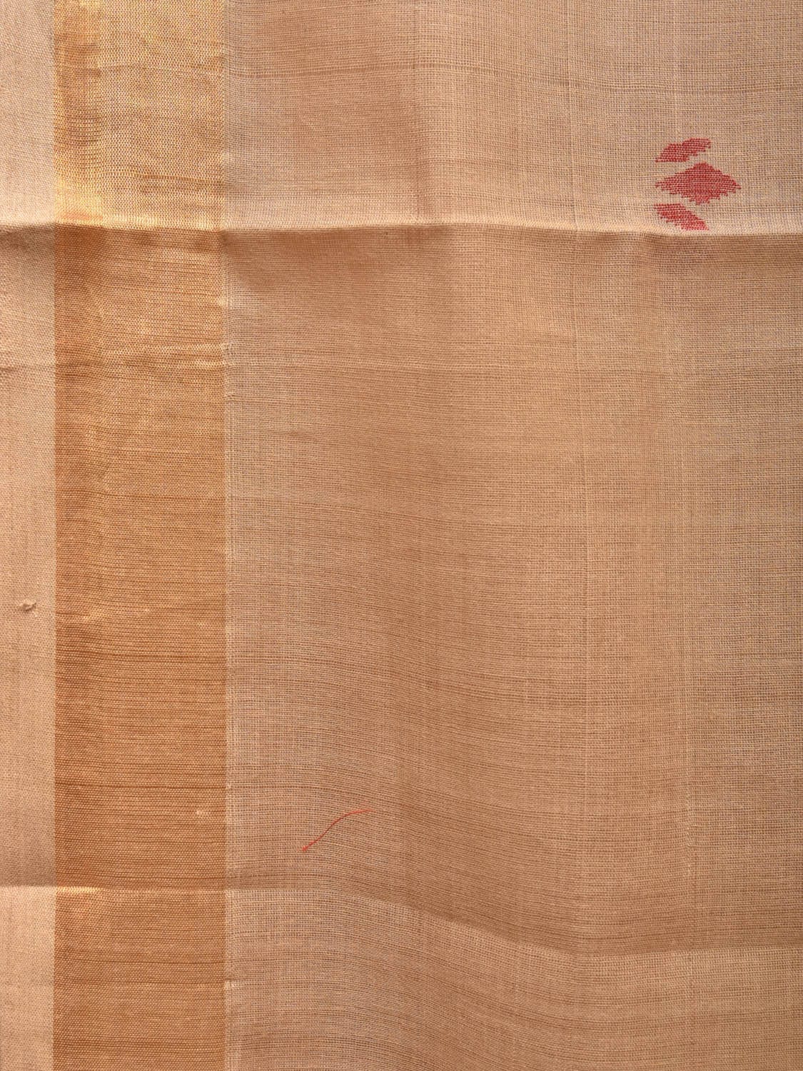 Fawn Khadi Cotton Handloom Saree with Plants Pallu Design - Global Threads | Grocsy