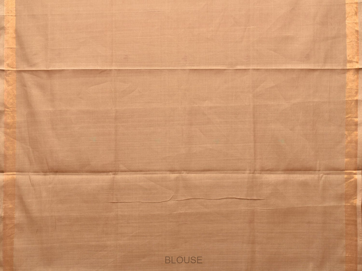Fawn Khadi Cotton Handloom Saree with Plants Pallu Design - Global Threads | Grocsy
