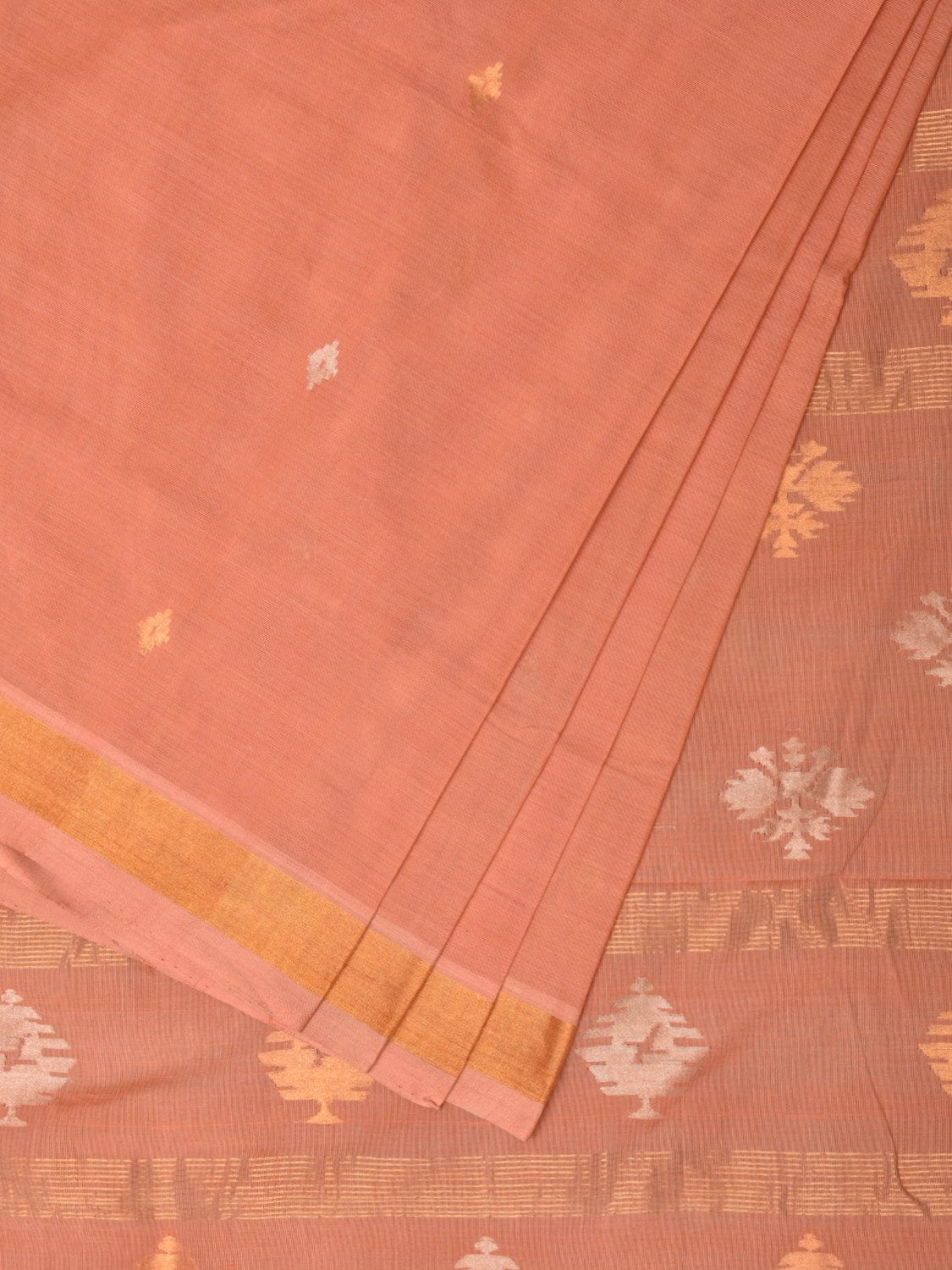 Fawn Uppada Cotton Handloom Saree with Assorted Pallu Design - Global Threads | Grocsy