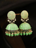 Yellow Chimes Women Green Meenakari Jhumkas Earrings | Grocsy