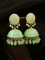 Yellow Chimes Women Green Meenakari Jhumkas Earrings | Grocsy
