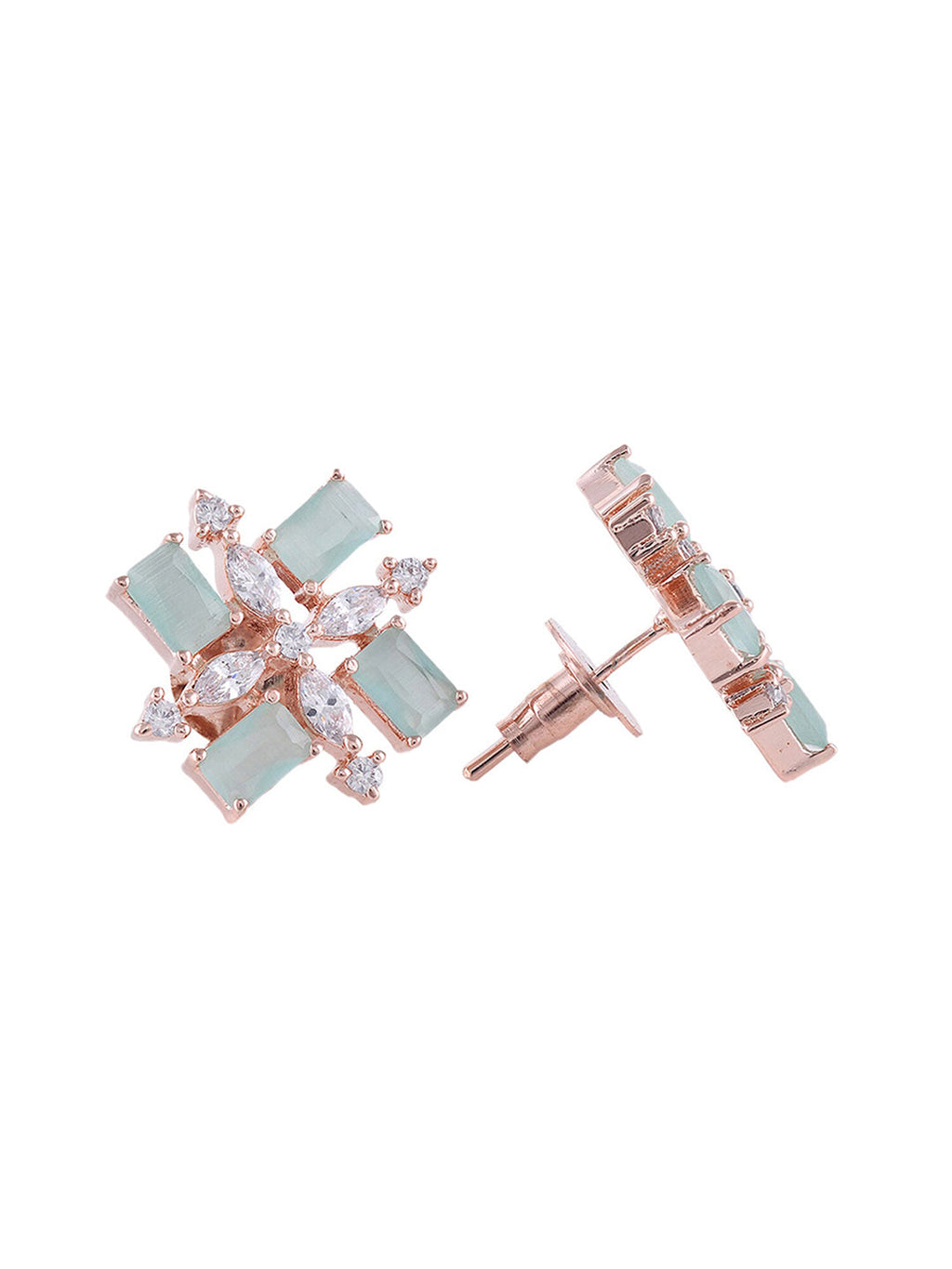 Saraf RS Jewellery Sea Green & Rose Gold-Polished American Diamond Studded Jewellery Set | Grocsy