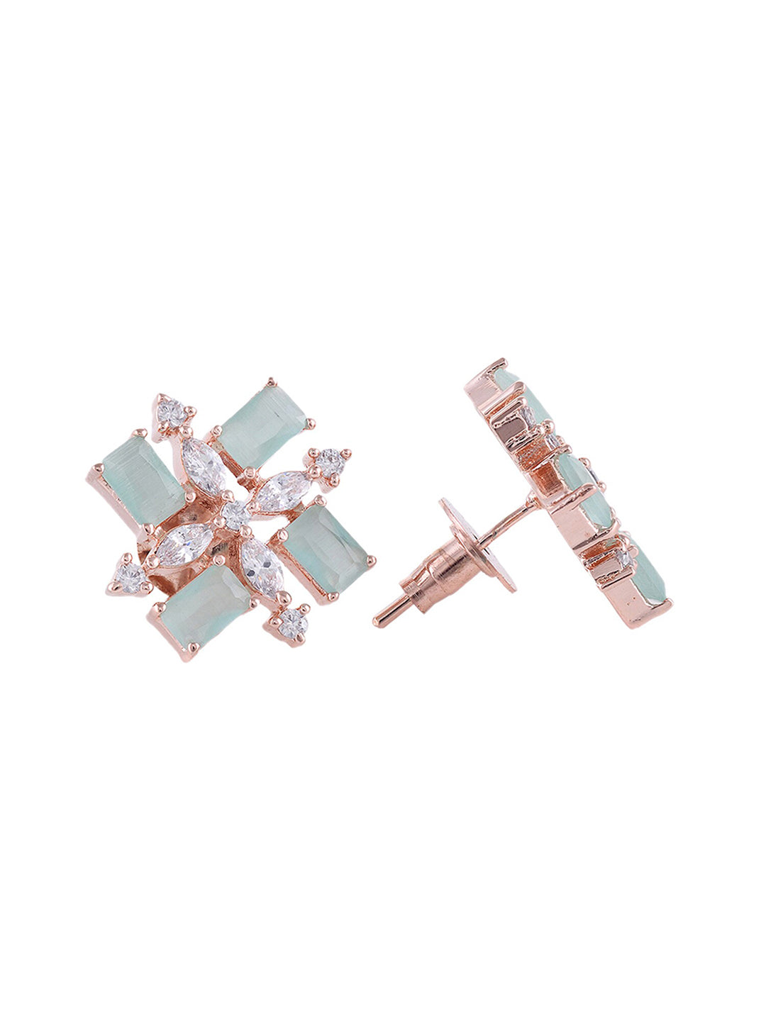 Saraf RS Jewellery Sea Green & Rose Gold-Polished American Diamond Studded Jewellery Set | Grocsy