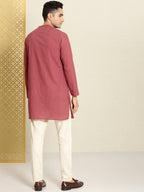 House of Pataudi Men Pure Cotton Solid Straight Mandarin Collar Rozana Kurta | Grocsy