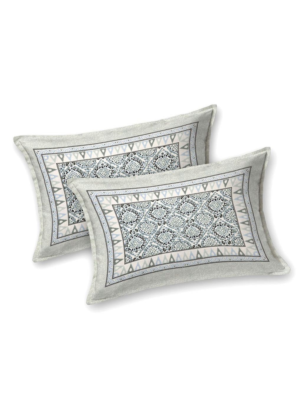 BELLA CASA Ethnic Grey & White Ethnic Pure Cotton 180 TC King Bedsheet & 2 Pillow Covers | Grocsy