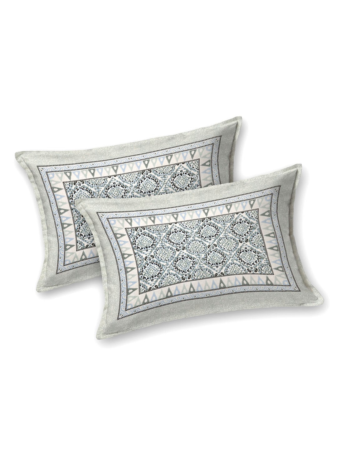 BELLA CASA Ethnic Grey & White Ethnic Pure Cotton 180 TC King Bedsheet & 2 Pillow Covers | Grocsy