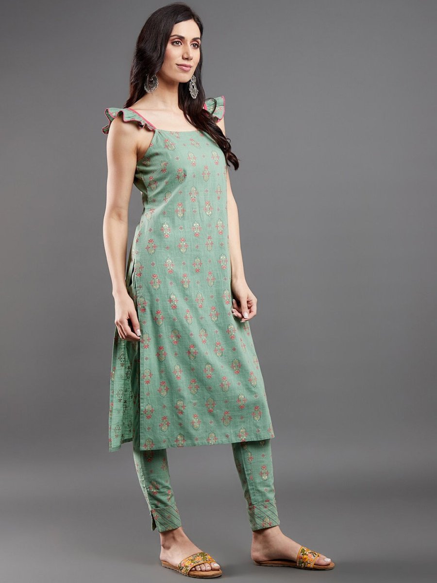 Aks Ethnic Motifs Printed Straight Kurta with Trousers | Grocsy
