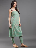 Aks Ethnic Motifs Printed Straight Kurta with Trousers | Grocsy