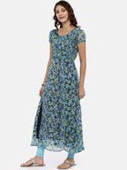 Souchii Blue & Green Printed A-Line Kurta | Grocsy