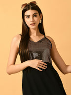 Myshka Women's Black Empire Party Dress | Grocsy