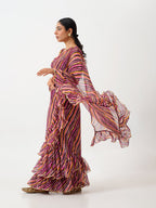 Tikhi Imli Brown Striped Ruffled Ready To Wear Saree | Grocsy